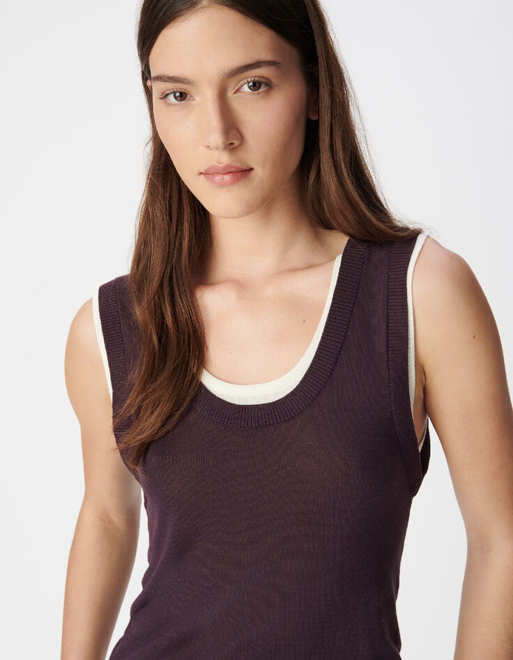 Burgunderfarbener &auml;rmelloser Pullover f&uuml;r Damen mit Trompe-l'oeil-Strick-4