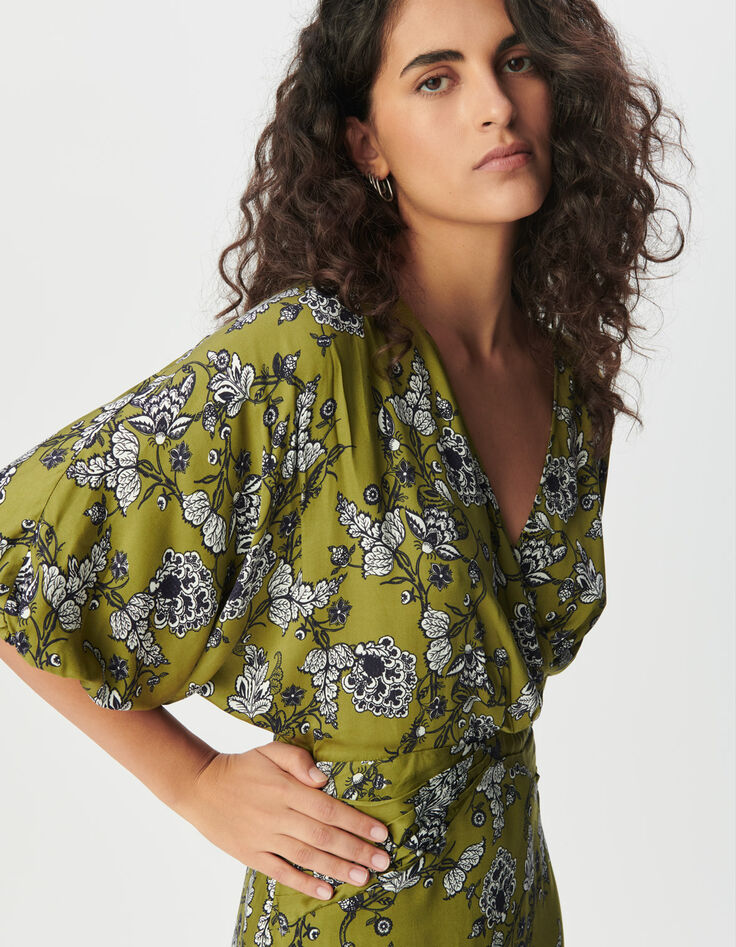 Robe fluide verte imprimé floral Femme-4