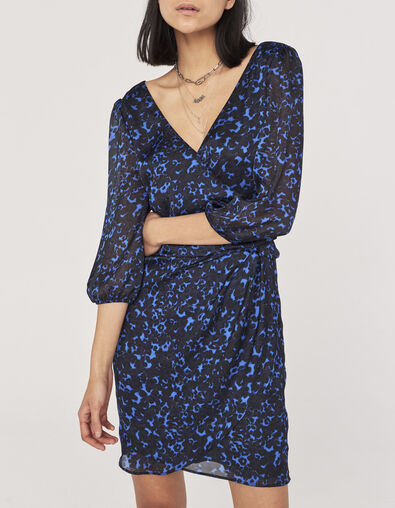 Robe drapée imprimé léopard noir et bleu recyclé femme - IKKS