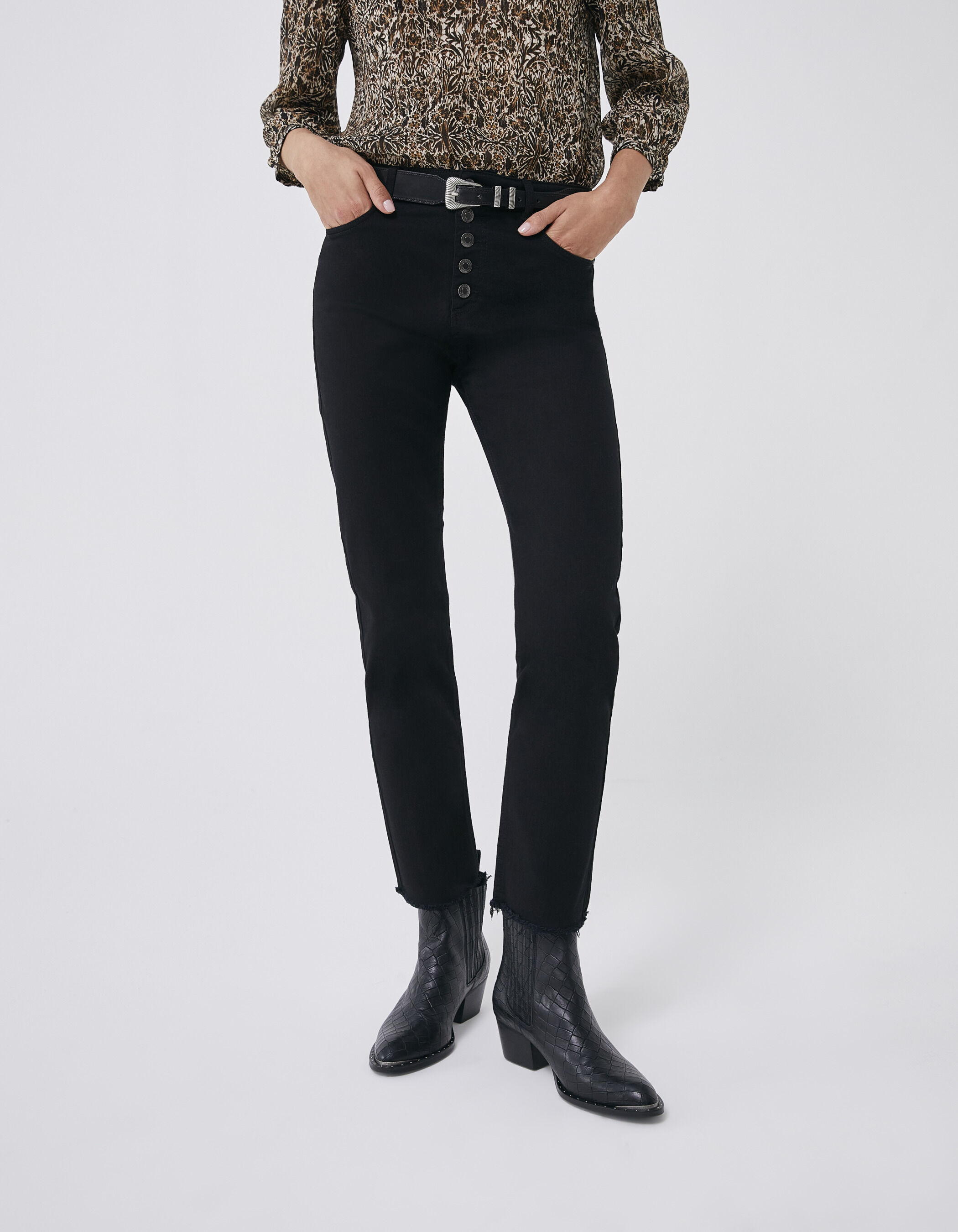 Women s black recycled cotton high waist straight jeans IKKS