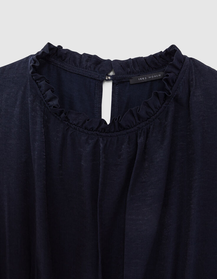 Geüpcyclede marineblauwe jurk met elastische taille Dames-7