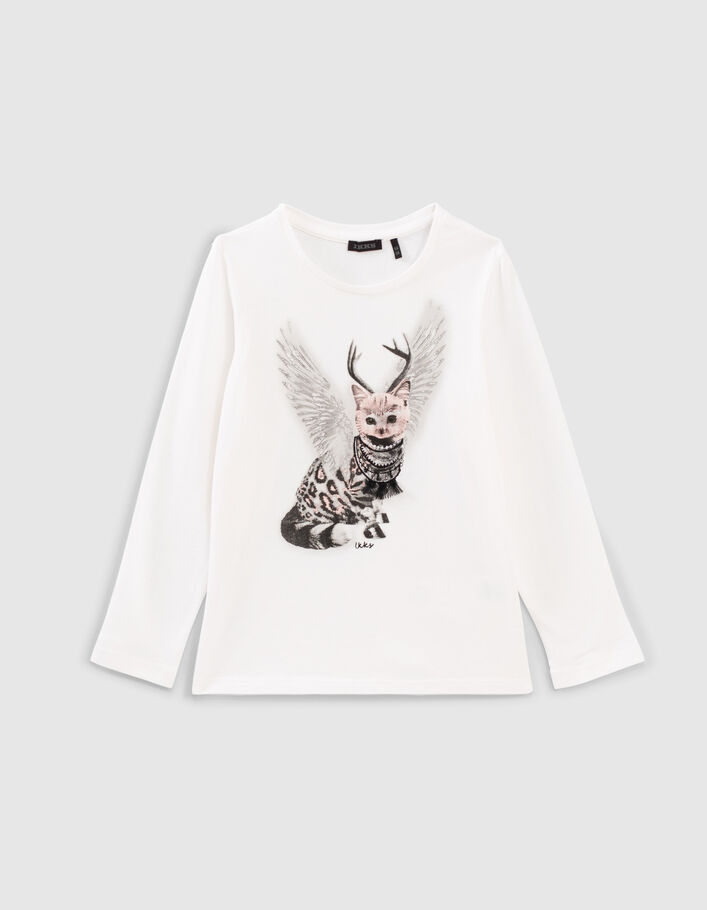 Cremeweißes Mädchenshirt mit Leopardenkatze-2