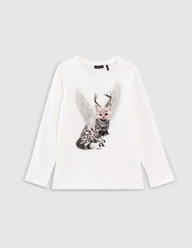 Girls' off-white winged leopard-cat image T-shirt - IKKS