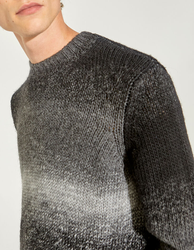 Men&rsquo;s charcoal faded-stripe knit sweater-1