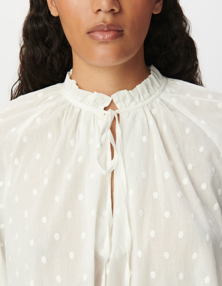 Blouse blanche col collerette à motif plumetis Femme -4 Blouse blanche col collerette à motif plumetis Femme -4