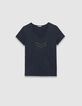 Women’s navy organic cotton T-shirt, embroidered chevrons-5