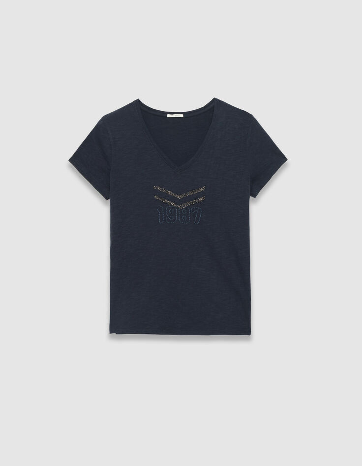Women’s navy organic cotton T-shirt, embroidered chevrons-5