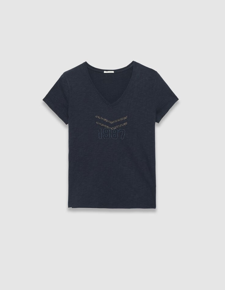 Women’s navy organic cotton T-shirt, embroidered chevrons-5 Women’s navy organic cotton T-shirt, embroidered chevrons-5