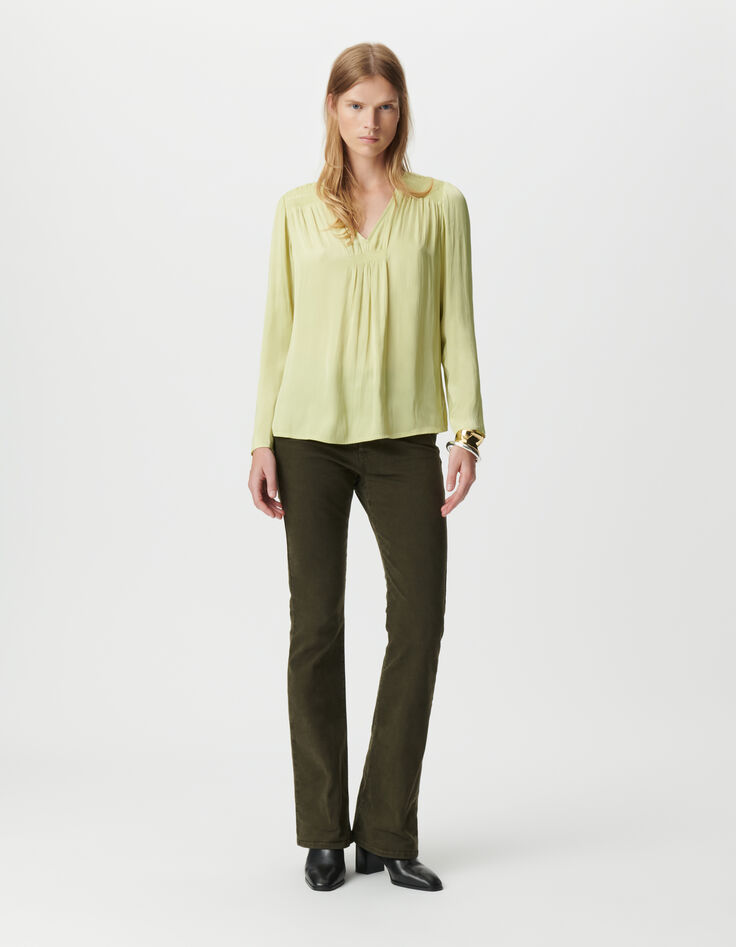 Blouse verte fluide détails smocks Femme-1