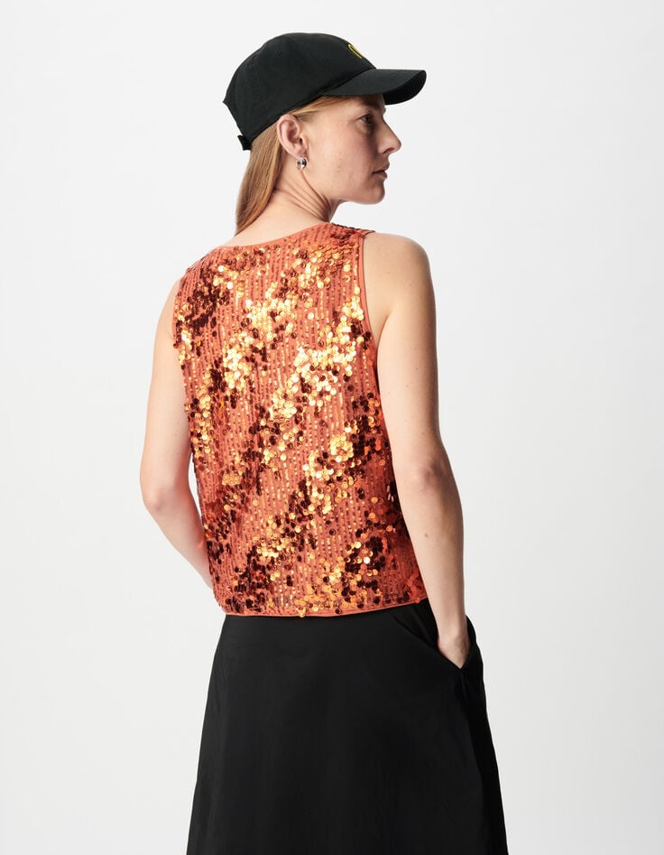 Mouwloze top met pailletten in pompoenkleur &ndash; Dames-6