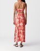 Robe longue rouge imprim&eacute; batik dos ouvert Femme-3