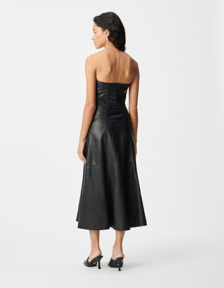 Vestido bustier cuero negro Mujer-2