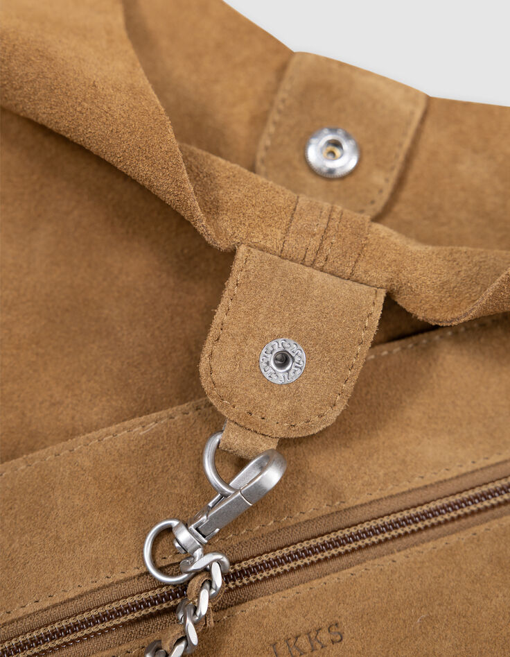 Sac Hobo camel cuir velours-6