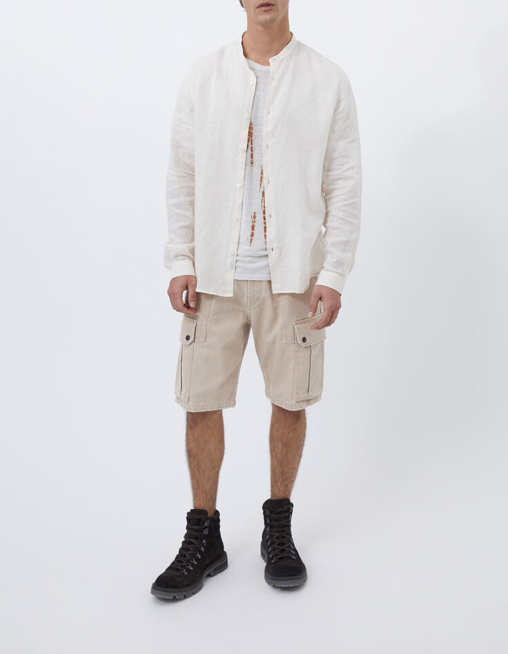 Men&rsquo;s chalk linen REGULAR Mandarin collar shirt-7