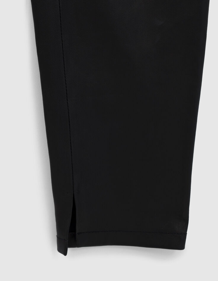 Women's black lambskin leather high-waist trousers-7