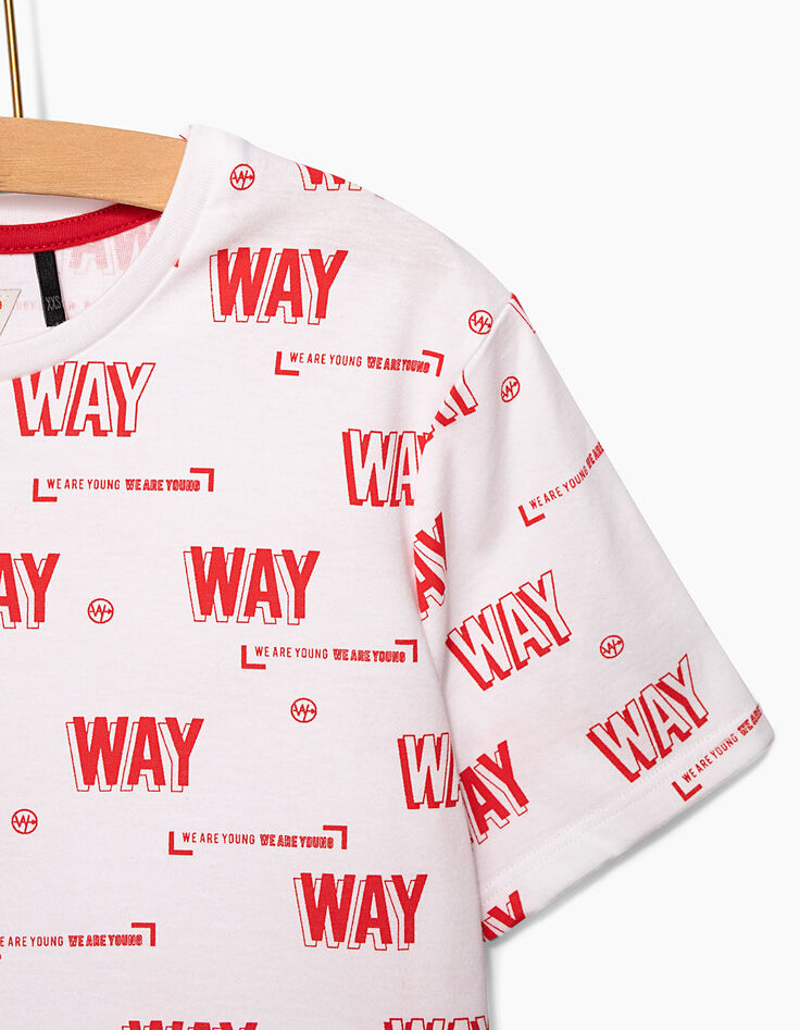 Wit T-shirt met rode WAY print voor jongens -4