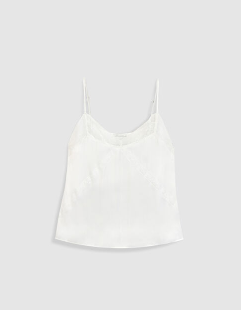 Top caraco fines bretelles blanc dentelle Femme - IKKS