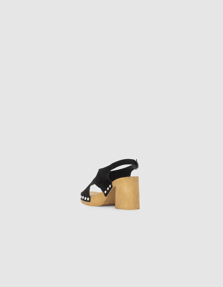 Women’s black studded suede sandals with wooden heel-7