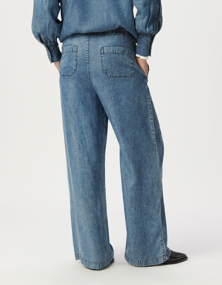 Jogpant large bleu taille élastiquée Femme-4 Jogpant large bleu taille élastiquée Femme-4