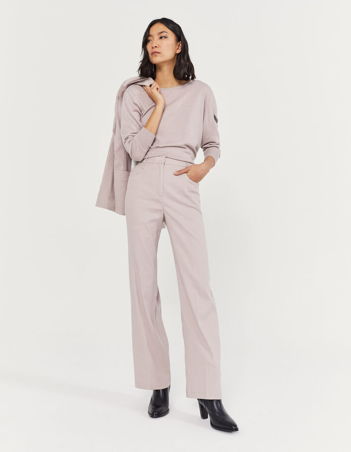 Women’s lilac linen cotton blend flared trousers-3