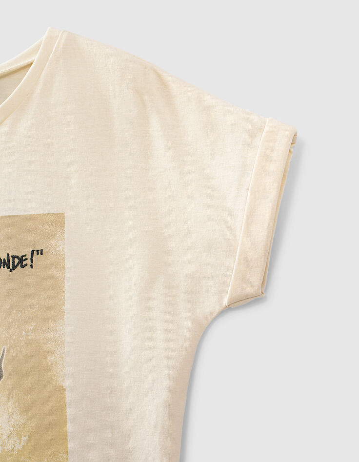 Ecrufarbenes Mädchen-Bio-T-Shirt mit Glittermotiv-6