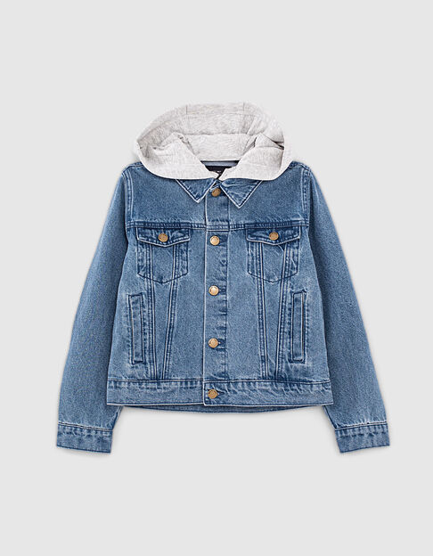 Veste en jean stone blue bio à capuche molleton garçon 
