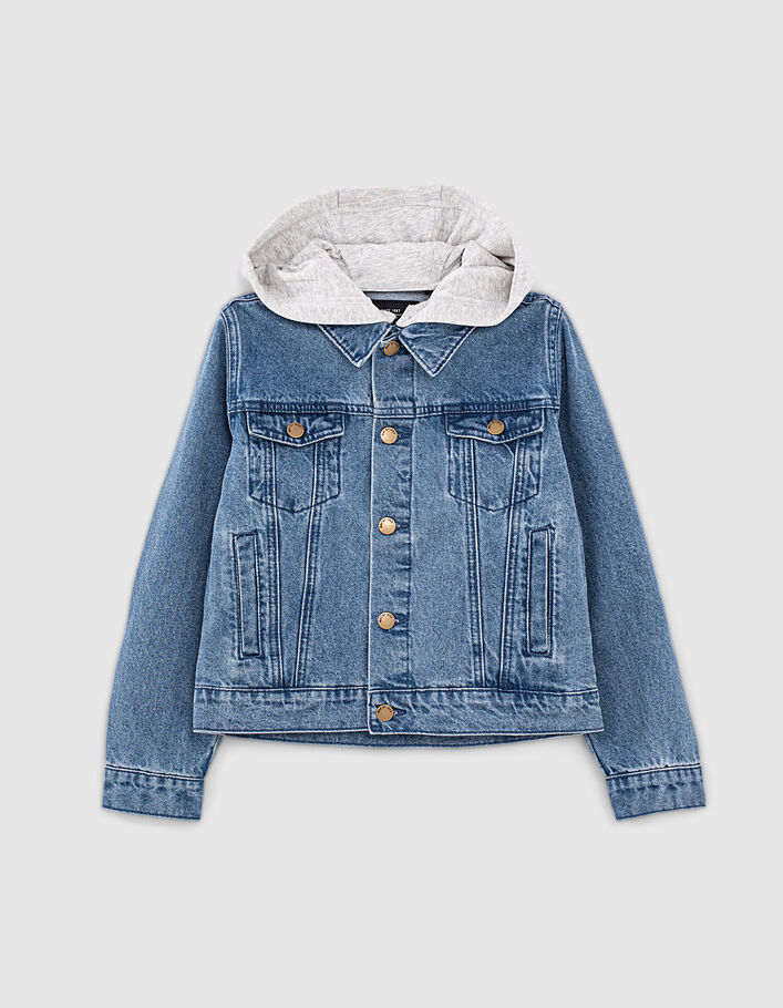 Boys’ stone blue organic hooded denim jacket - IKKS