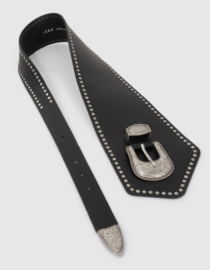 Women’s black leather studded asymmetric belt-2 Women’s black leather studded asymmetric belt-2