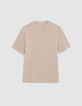 Herren-T-Shirt, beige meliert, Baumwolle und Leinen-5
