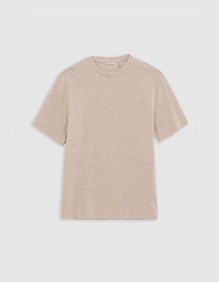 Herren-T-Shirt, beige meliert, Baumwolle und Leinen-5