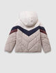 Beige PUFFERJAS in tweekleurige strepen voor jongens-3