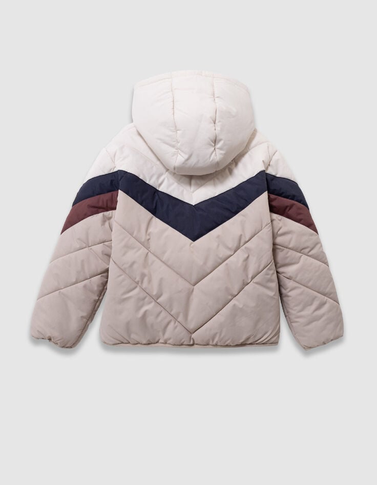 Beige PUFFERJAS in tweekleurige strepen voor jongens-3