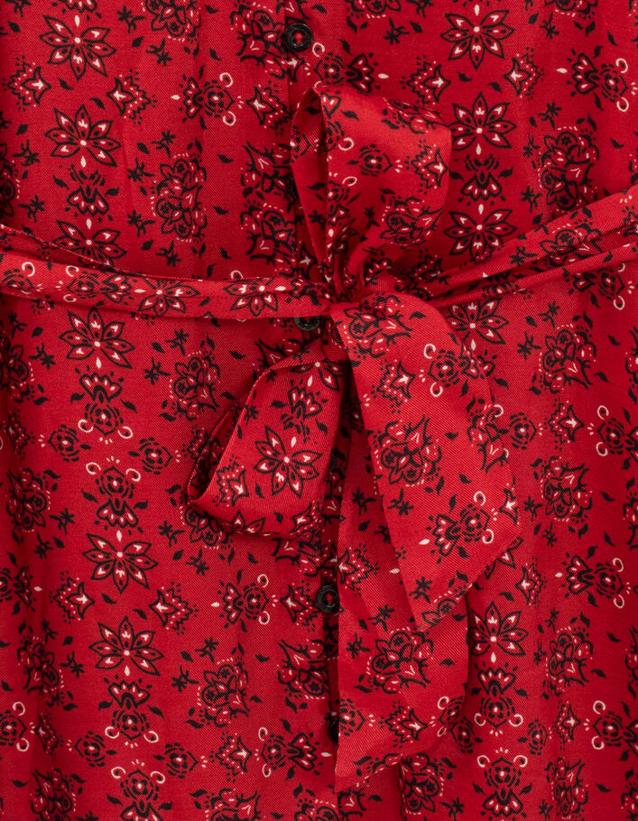 Rotes Damenviskosekleid mit Knopfleiste und Bandanaprint - IKKS