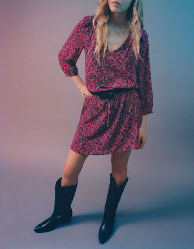 Robe courte rose imprimé léo rock recyclée Femme - IKKS