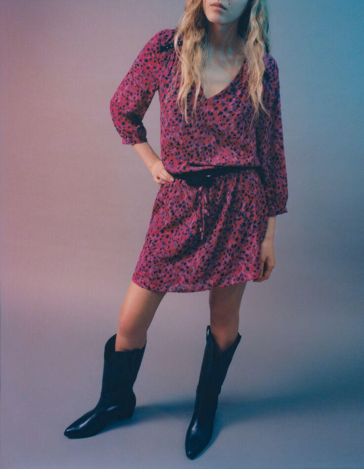 Robe courte rose imprimé léo rock recyclée Femme-1