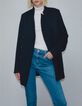 Women's black pea jacket with closed tailoring collar-2