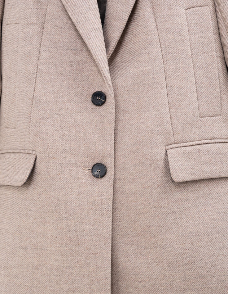 Straight sesame coat with rhinestone brooch Women-6