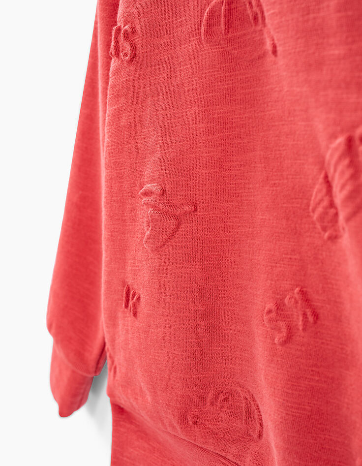 Sweat corail à capuche motifs embossés garçon -5
