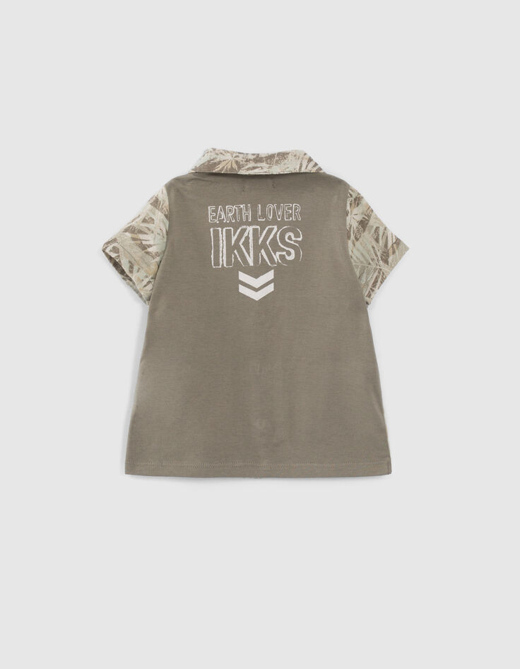 Baby boys’ khaki jungle print mixed fabric shirt-2