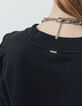Sweat en molleton noir visuel tête de mort dentelle femme-3