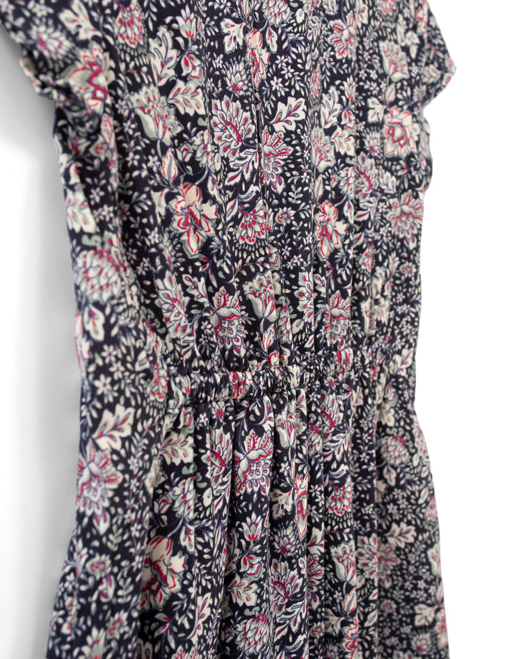 Langes marineblaues Mädchenkleid mit Blumen-Print-5