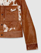 Veste courte en cuir marron motif vache Femme-8
