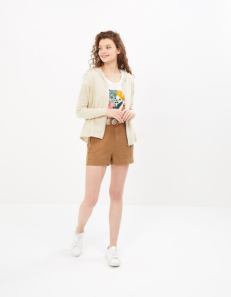 I.Code white zipped glittery knit hooded cardigan-6