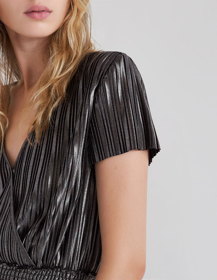 Women’s silver pleated long dress-4