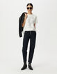 Jean droit marine cropped décor clous Femme-1