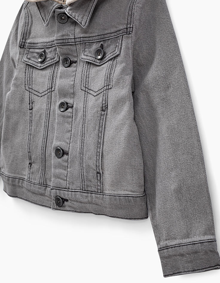 Boys’ bleached grey denim jacket + sweatshirt fabric hood-6
