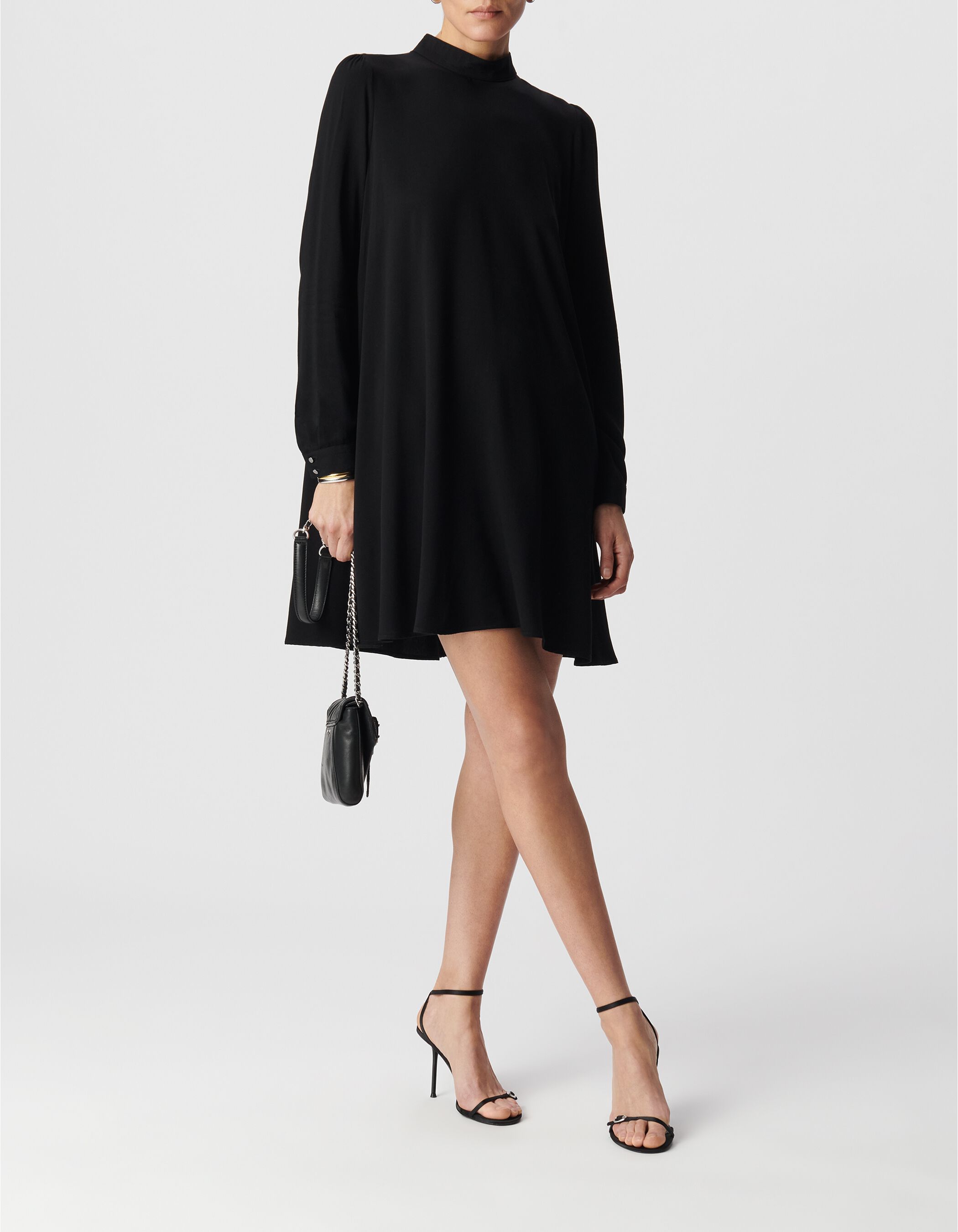 Black stand-up collar dress Women