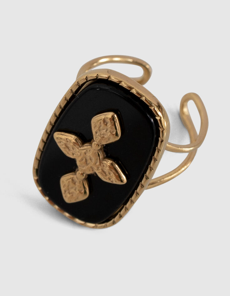 Bague noire avec ornement métal doré Femme-5