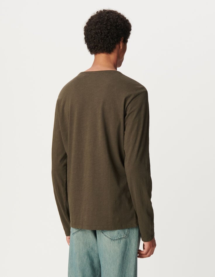 Men’s khaki organic cotton Essential long-sleeve T-shirt-3