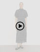 Women’s navy polka dot print long dress with draped collar-8